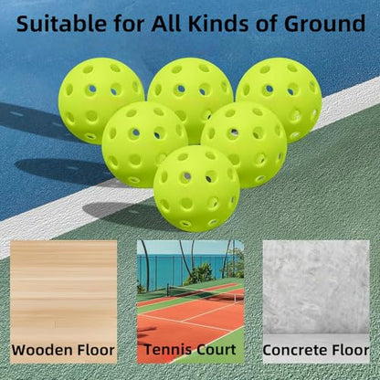 6 Pack Pickleball Balls for Outdoor & Indoor, 40-Holes Practice & Game Pickle Balls with Mesh Bag, High Visibility - color: Green - 6 Pack