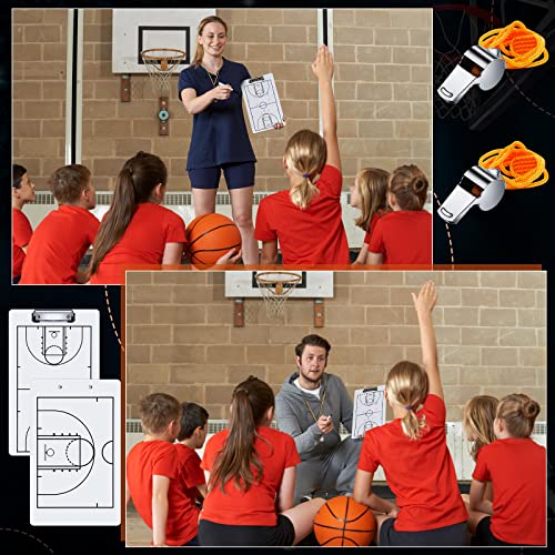 10 Pcs Basketball Clipboards Set for Coaches Include 2pcs 14"x9" Dry Erase Double Sided Basketball Whiteboard Equipment 6 Pcs Dry Erase Marker Pens and 2 Pcs Whistle, Sport Party Themed Gift