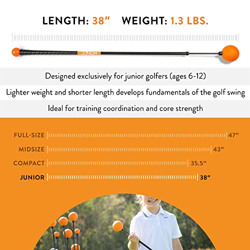 Orange Whip Golf Swing Trainer Aid Patented & Made in USA for Improved Rhythm, Flexibility, Balance, Tempo, and Strength *American Made* - style: Junior - 38"
