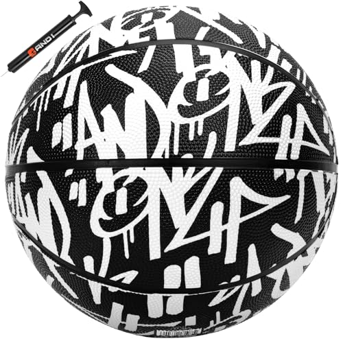AND1 Fantom Graffiti Rubber Basketball - Streetball for Indoor and Outdoor Use, Deep Channel Construction and Durability - color: White/Black, size: 27.5 W/ Pump