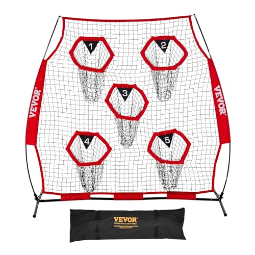 VEVOR 6x6ft Football Trainer Throwing Net, Training Throwing Target Practice Net with 5 Target Pockets,Football Training Equipment Includes Portable Carry Case,Great for Quarterback - color: Red