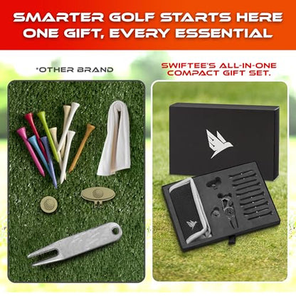 SWIFTEE Premium Golf Gift Set - The Signature 7-in-1 Multi-Tool for Golfers + Complete Accessory Pack (Tees, Ball Marker, Hat Clip, Pouch Towel) - Perfect Golf Gift
