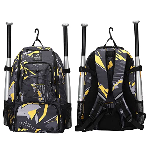 Sports Baseball&Softball Bat Bag For Youth｜Adults, Baseball Equipment Backpack Bag with Shoe Compartment,Fence Hook,Holds Bat, Helmet, Glove - color: Mix Yellow