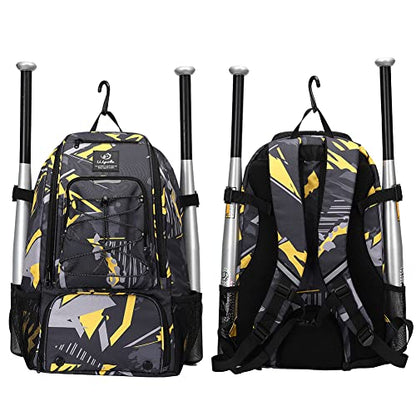 Sports Baseball&Softball Bat Bag For Youth｜Adults, Baseball Equipment Backpack Bag with Shoe Compartment,Fence Hook,Holds Bat, Helmet, Glove - color: Mix Yellow