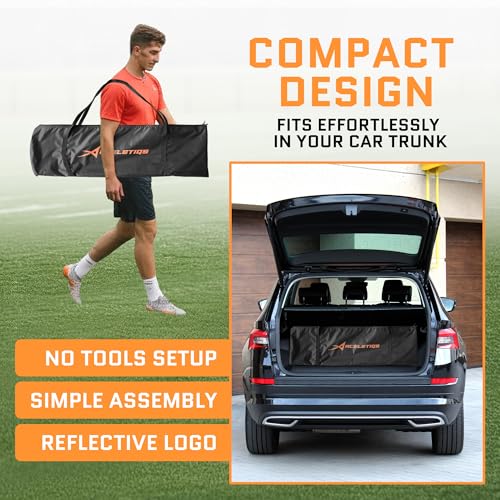 Football Net (7x4 ft) for Field Goals, Portable Football Kicking Net for Throwing with Target Zone Attachment, Field Goal Kicking Cage Nets for Practice [Sand Bag, Ball, Pump, Tee, Carry Bag Included]
