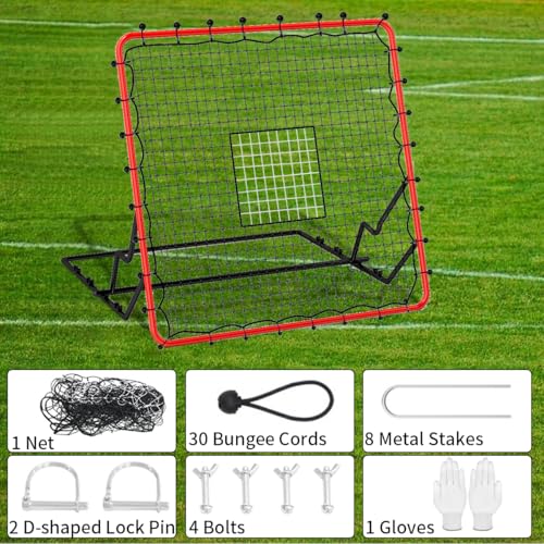 4x4.5FT Baseball Rebounder Net with 4 Adjustable Angles & 30 Bungee Cords, Multi-Sport Pitchback Net for Soccer, Baseball, Softball, Volleyball Practice –Tool-Free Setup, All Levels Youth & Adults