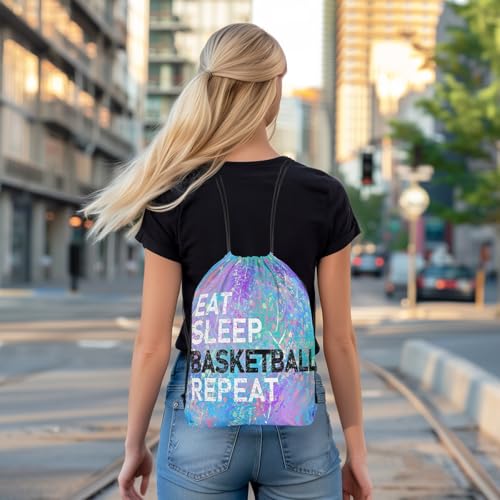 Castle Fairy Eat Sleep Basketball Repeat Drawstring Backpack,Camouflage Colorful Graffiti String Bag Shoulder Bags,Purple Blue Tie Dye Drawstring Bags for Picnic Gym Sport Travel - color: Purple 4