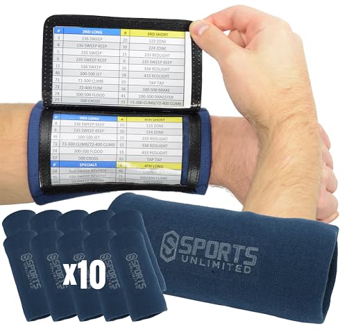 Sports Unlimited Adult Triple Wrist Coach, Football Wristbands for Plays, Baseball Wristbands, QB Arm Bands - color: Navy, size: 10 Pack