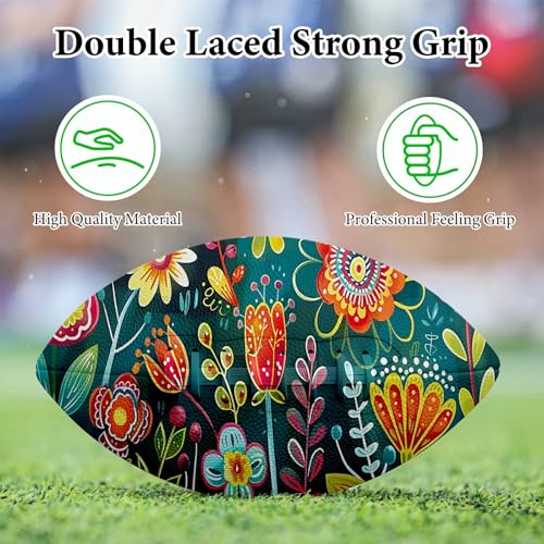 American Football, Official Size 11.9 x 7.3 Inch, Premium Composite Leather High-Grip Ball with Pro-Style Lacing, Unique Prints for Training, Games & Gifts - color: Art Paintings Flowers