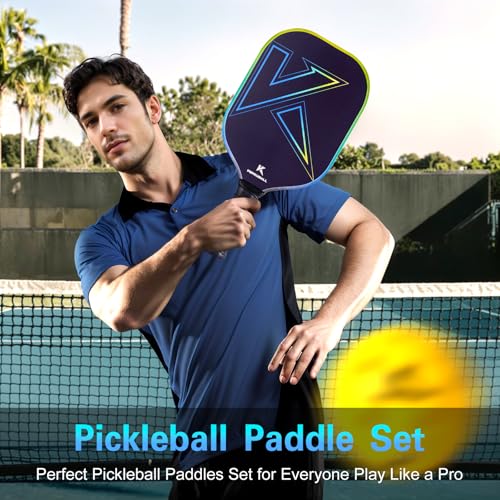 Premium Pickleball Paddles Set Fiberglass Carbon Fiber Pickleball Paddle Lightweight for Outdoor Indoor Use with Rackets for Men Women and All Ages