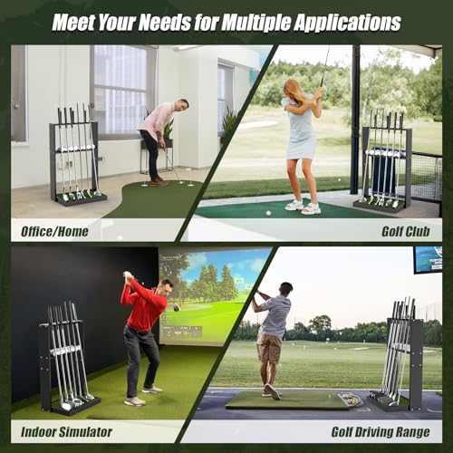 Golf Putter Stand, Premium Wooden Golf Club Rack for 6 Clubs, 18 Balls & 3 Putter Covers Storage, Golf Putter Stand, Floor Display Rack for Indoor Home Office Club Simulator