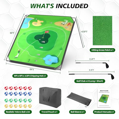 BaiYuan Golf Chipping Game Set for Dads & Junior Golfers, Indoor, Outdoor Backyard & Lawn Fun with 2 Golf Clubs, 24 Sticky Balls, Putting Mat & Carry Bag, Family Yard Target Game - size: 71"x71"