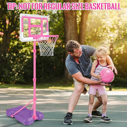 Kids Basketball Hoop with Stand, Adjustable Basketball Set, Toddler Basketball Toys for Boys Age 3 4 5 6 7 8, Indoor Outdoor Backyard Sport Game Gifts Pink - style: Pink Basketball Hoop