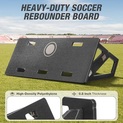 WARMOUNTS Large Soccer Rebounder Board, 3 Adjustable Angles Soccer Kick Back Trainer Board with 2 Sandbags, Portable Soccer Wall Rebounder for Control, Passing and Shooting Practice (40'' x 16'')