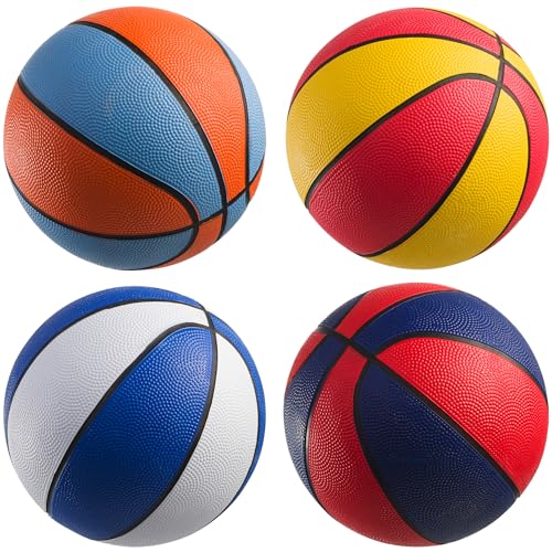 PlayBolt Rubber Mini Basketballs 7 Inch, Size 3 (Pack of 4) - Pool Basketball for Kids in Assorted Colors Indoor & Outdoor, Boys & Girls, for Small Hoops, Game Prizes, Arcade Games, w/Pump - style: 4-Pcs