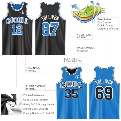 Custom Reversible Basketball Jerseys Men Youth, Personalized Sports Shirts Team Uniforms Printed Name Logo Number - color: Blue and Black