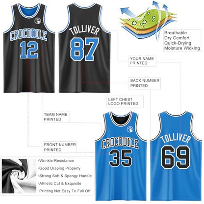 Custom Reversible Basketball Jerseys Men Youth, Personalized Sports Shirts Team Uniforms Printed Name Logo Number - color: Blue and Black