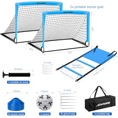 Pro-Grade Kids Backyard Soccer Goal, Tear-Resistant 5-Layer Polyester Soccer Net & 10mm Poles for Maximum Durability, 4x3ft/6x4ft/7x5ft, Pop Up Portable Soccer Training Equipment Set with Size 4 Ball - size: 6 ft x 4ft, style: Blue