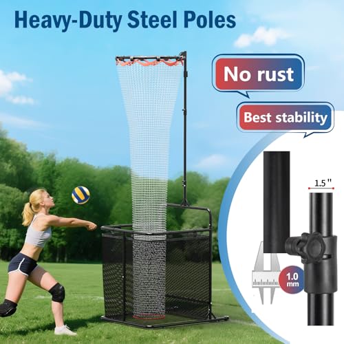 Volleyball Setter Training Equipment Volleyball Setter Training Net with Ball Collection Net – Adjustable Setting Trainer (6 Angles) with 2 Target Hoops, Sandbags & Suction Cups for Indoor/Outdoor