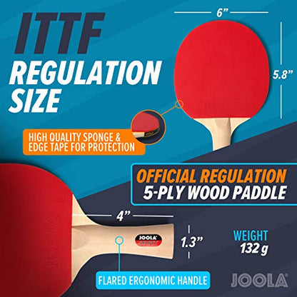 JOOLA Family Premium Ping Pong Paddles Set of 4 - Advanced Table Tennis Rackets, 10 Training 3 Star Ping Pong Balls, and Storage Case - Competitive or Recreational Play - Indoor and Outdoor Compatible