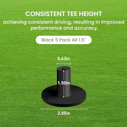 FINGER TEN Golf Rubber Tee Driving Range Value 5 Pack for Indoor Outdoor Practice Mat, Tee Adaptor Size 1.5’’ 2.0’’White Black Tee Holder Set for Hitting Mats - style: Black 5 Pack All 1.5''