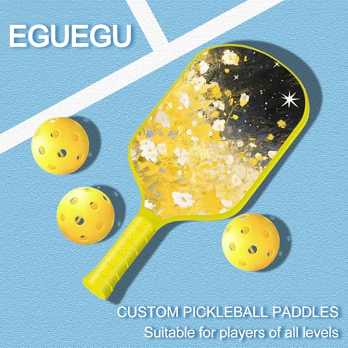 Custom Pickleball Paddles with Photo Text Logo, Personalized Pickleball Paddles with Comfort Grip, Personalized Gifts for Beginners, Lover, Boyfriend, Men (Only One Paddle) - color: yellow