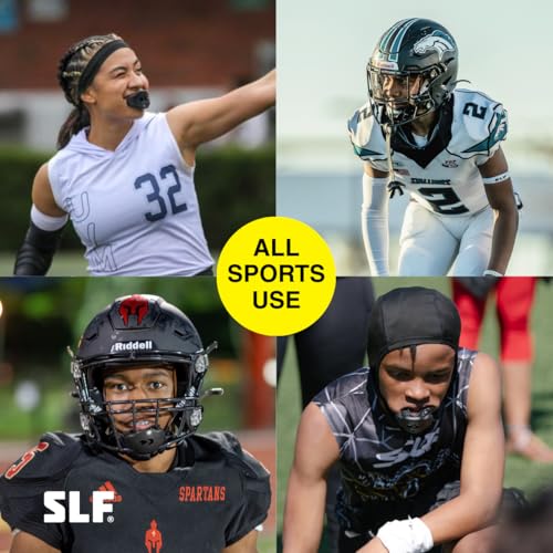 SLEEFS Football Mouth Guard - Youth Mouthguard with Strap - Lip/Teeth Protector Mouthpiece - No Boil - for Youth/Adults, Maximum Air Flow, for All Sports - God's Plan Black