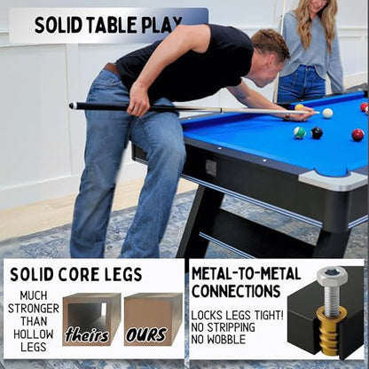 Freetime Fun 7 ft Multi-Game Table. Billiards, Table Tennis and Handy Serving Table. Get Two Great Games on This Stylish, Solid Table, for The Price of One! All Game Accessories Included.