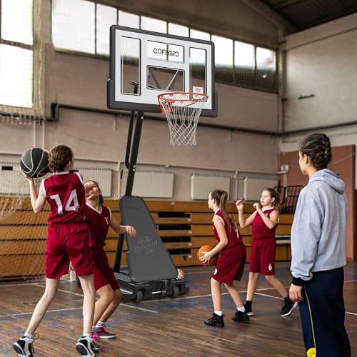 Cofiyard Basketball Hoop Outdoor with 44/48/54 Inch Shatterproof Backboard,10FT Height Portable Basketball Hoop with Sandbag, Adjustable Basketball Goal with Wheels