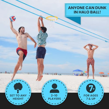 HALO BALL Portable Basketball Hoop with Adjustable Height - Play Floating Outdoor Yard Game at Beach, Lawn, Backyard, Pool, Grass - New Sport for Boys, Girls, Family