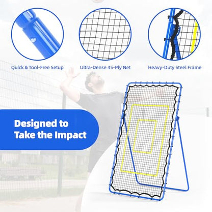 7x4 FT Volleyball Rebounder Net – Adjustable Solo Training Equipment for Backyard, Beach & Outdoor, Heavy-Duty 45-Layer Net with 5 Angles, 4 Ground Stakes & Accuracy Target Belt