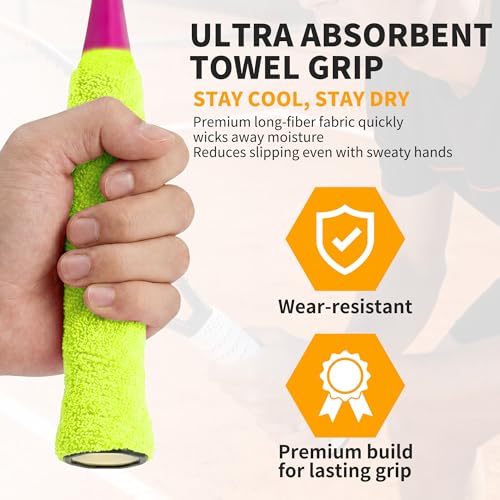 2 Pcs Tennis Racket Grip Tape, Towel Tennis Overgrip Tape, Anti-Slip Absorbent Grip, Racket Overgrip Tape,9 Colors - color: Fluorescent Yellow