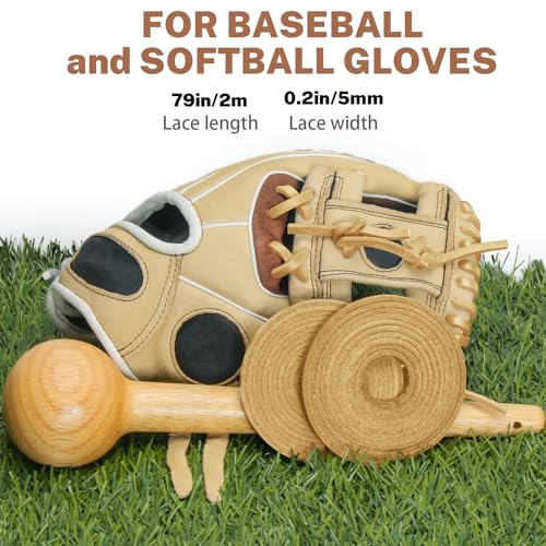 Softball Baseball Glove Lace, Mitt Lace Repair Kit Includes 2 Leather Laces and Lacing Needle for Catcher's Glove - color: Light Brown