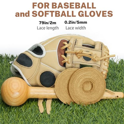 Softball Baseball Glove Lace, Mitt Lace Repair Kit Includes 2 Leather Laces and Lacing Needle for Catcher's Glove - color: Light Brown