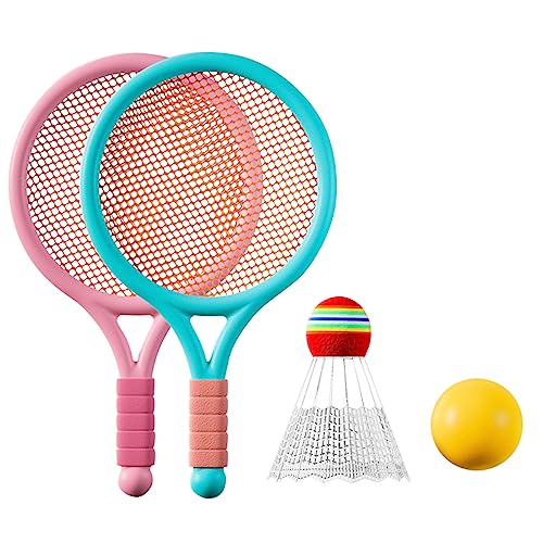 Tennis Rackets, Soft Training Balls Badminton Shuttlecocks Tennis Racquets Sets for Outdoor Indoor Sports - color: pink and blue