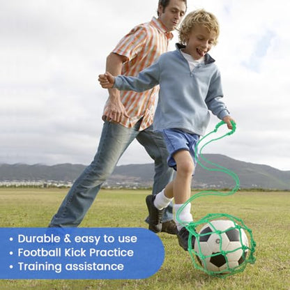 2PCS Soccer Kick Trainer, Soccer Ball Net Kicker, Football Kick Throw Solo Practice Training Aid Soccer Return Trainer, Soccer Ball Bungee Training Juggling Net for Youth Adults(Blue, Green)