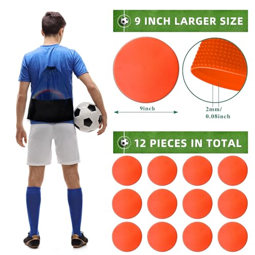 Poly Spot Markers 4 inch/9 inch Non-Slip Rubber Agility Training Markers Floor Dots Flat Field Cones for Football, Soccer, Basketball, School Exercise Drills, Dance Practice - style: 9 inch 12 Pcs Orange Red (TPE)