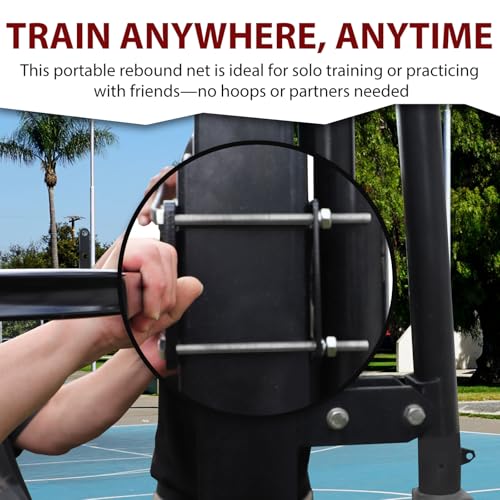 Basketball Rebounder, 40"x40" Multi-Sport Training Rebound Net Adjustable Passback Net Setup on Poles, Ball Return System Suit for Basketball Volleyball Tennis Pickleball Baseball Practice