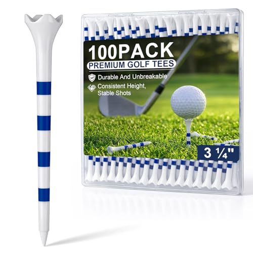 SPORTIC Professional Plastic Golf Tees 3-1/4" 30/50/100 Pack – Durable Driver Tees with Low-Friction 4-Prong Head for Straighter Shots, Consistent Height for Distance, Driving Range & Course - color: Blue 3-1/4" (100pcs)