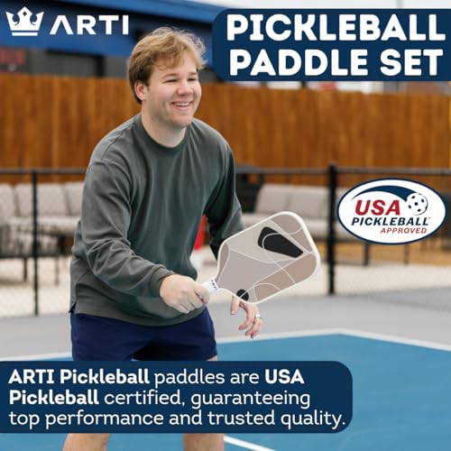 ARTI Pickleball Paddles Set of 2-USAPA Approved Fiberglass Surface Pickleball Set,2 Pickleball Rackets, 4 Balls and 1 Portable Carry Bag - color: Sandstorm