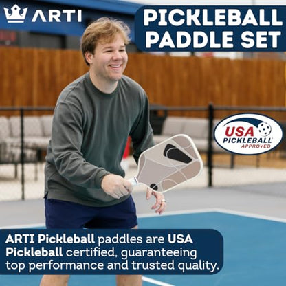 ARTI Pickleball Paddles Set of 2-USAPA Approved Fiberglass Surface Pickleball Set,2 Pickleball Rackets, 4 Balls and 1 Portable Carry Bag - color: Grey + brown