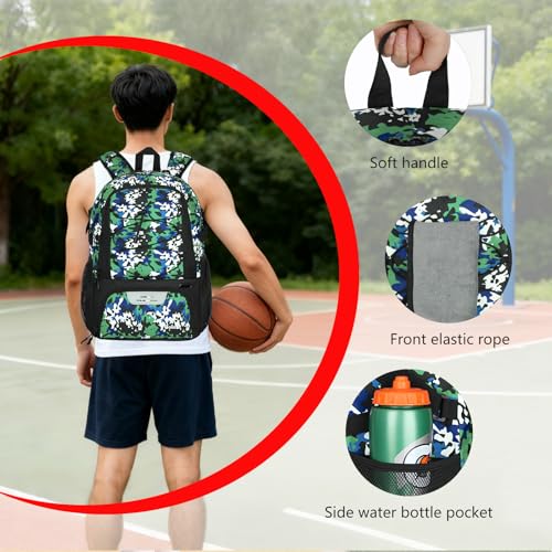 Goloni Basketball Backpack,Large Sports Bag with Ball Compartment & Shoe Compartment,Basketball Bag Fit Volleyball, soccer,Gym - color: Camouflage green