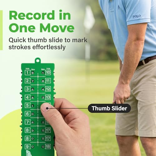 Golf Stroke Counter 18 Hole Bar Scorekeeper with Bead Chain, Green Handheld Tally Slider for Walking Rounds, Simple One-Hand Marking, Pocket Size, 1 Pack