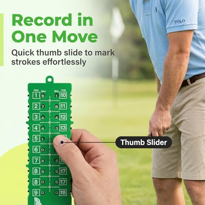 Golf Stroke Counter 18 Hole Bar Scorekeeper with Bead Chain, Green Handheld Tally Slider for Walking Rounds, Simple One-Hand Marking, Pocket Size, 1 Pack