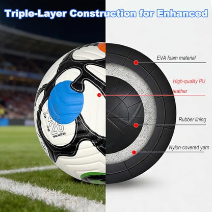 Soccer Ball Size 5,Waterproof PU Leather,Seamless Surface,Official Match Ball, Soccer Balls Training,with Pump & Needles