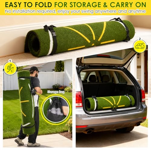 Golf Simulator Cage, 10x8ft Golf Practice Hitting Net with Triple-Layer HD Screen, 5x4ft Golf Mat with Dual Turf for Indoor &Outdoor, Gifts for Men Dad & Golfers - size: 5x4ft (Elite Mat)