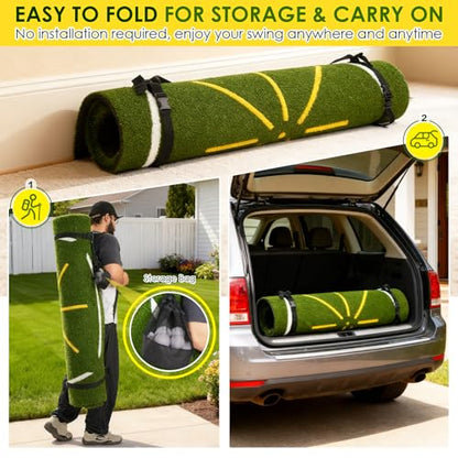 Golf Simulator Cage, 10x8ft Golf Practice Hitting Net with Triple-Layer HD Screen, 5x4ft Golf Mat with Dual Turf for Indoor &Outdoor, Gifts for Men Dad & Golfers - size: 5x4ft (Elite Mat)