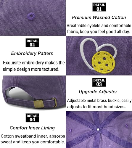 Pickleball Hat with Gift Box, Pickleball Gifts for Women Men, Adjustable Embroidered Heart Baseball Cap - color: Dark Purple