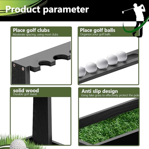 Golf Club Holder Stand,Wooden Golf Club Rack -Indoor Display Rack,Golf Club Organizer for 8 Clubs and 11 Balls Storage,Golf Rack for Storage Sports Outdoors Wall Garage