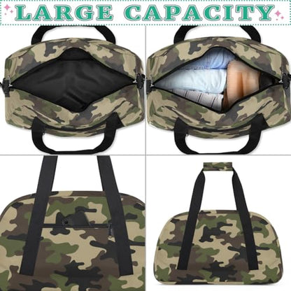 Camo Kids Duffel Bag for Boys, Camouflage Sports Gym Bag Overnight Travel Weekender Bags Lightweight Carry On Sleepovers Bag for School Practice Gymnastics - color: Camo
